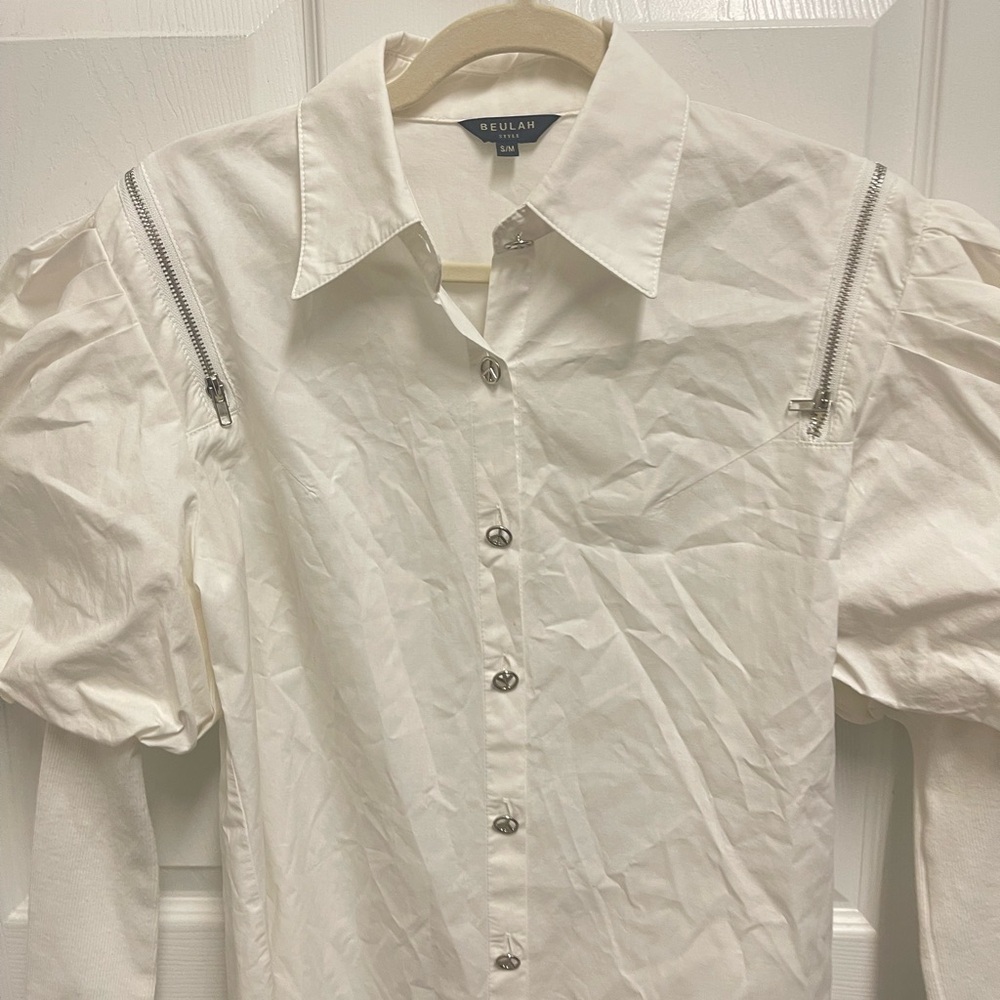 Beulah White Button Down Zipper Blouse - image 2